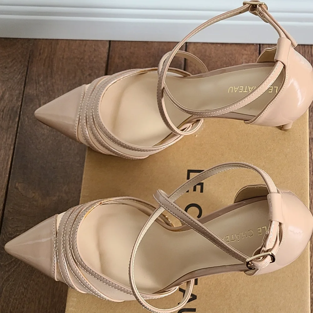 le chateau Nude Patent Pointed-Toe Strappy Ankle Pumps - Picture 16 of 16